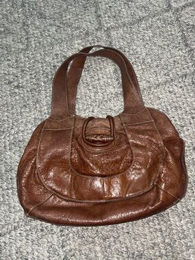 Soft Brown Leather Shoulder Bag with Front Loop Detail